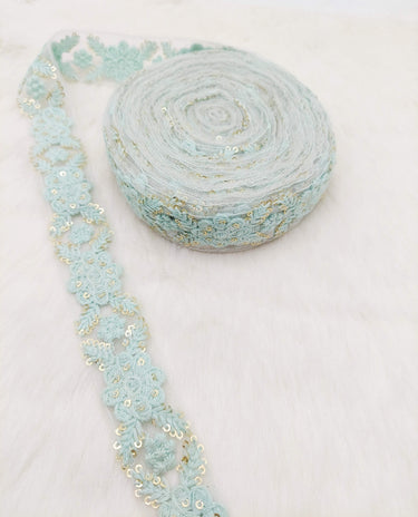 Soft Net Lace Trim Floral Embroidery and Sequins, Floral Sari Border, Decorative Trim